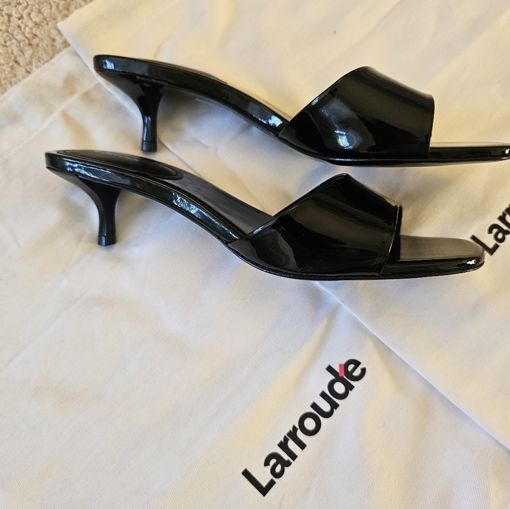 Larroudé Greta Black Patent Leather Kitten Heel Mules | Size 7 | NWT - Picture 7 of 11